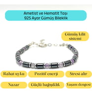 Sertifikalı Ametist ve Hematit  925 Ayar Doğal Taş Gümüş Bileklik 4mm