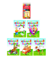 3-6 Yaş Eğlenceli Boyama Kitapları 5 li +Fatih 12 li Kuru Boya (Beyaz)