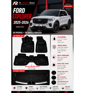 FORD EXPLORER 2025-2026 Araca Özel 3D Paspas + 3D Bagaj Havuzu