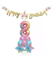 Çiçekli Unicorn 8Yaş Gökkuşağı Balon Set