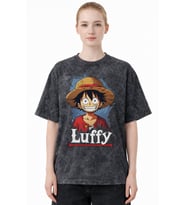 Tasarım Monkey D. Luffy One Piece Anime Baskılı Unisex Oversize Eskitme Yıkamalı Tişört