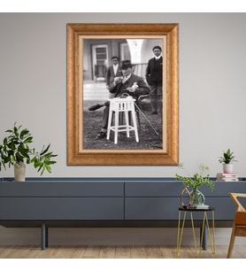 Altın Varaklı Çerçeveli Paspartulu Atatürk Tablo DC1532 (Gold)