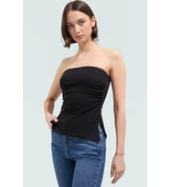Kadın Straplez Fitted Örme Bluz Yazlık Günlük Kullanım Modern Stil Rahat (Siyah)