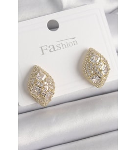 Pirinç Gold Renk Zirkon Taş İşlemeli Damla Model Kadın Küpe - TJ-BKP9862
