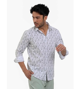 Dufy Yeşil Erkek Slim Fit Çiçek Desenli Brent Yaka Uzun Kol Gömlek - 104785