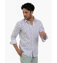 Dufy Yeşil Erkek Slim Fit Çiçek Desenli Brent Yaka Uzun Kol Gömlek - 104785