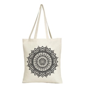 Mandala Çiçek Tasarımlı Keten Askılı Bez Çanta(,Hediye,Paketi Yapılır,Not Yazılır)