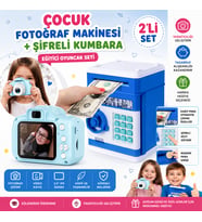 Çocuk Dijital Fotoğraf Makinesi + Şifreli Elektronik Kumbara Seti Eğitici Oyuncak Para Biriktirme & Fotoğraf Çekme