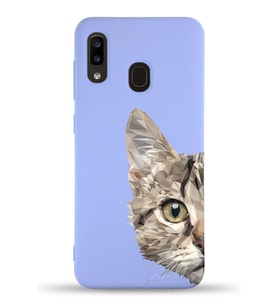 Samsung Galaxy A30 Uyumlu Lansman Kılıf Catface Tasarımlı İçi Kadife Kapak-Lila (Şeffaf)
