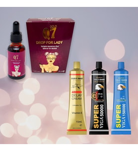 3lu SÜPER KARMA Geciktirici KREM SETİ + Gold Q7 30 ml Kadın Destekleyici ve Istek Arttırıcı Damla