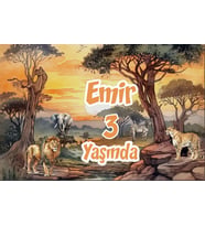 Safari Gün Batımı ve Hayvanlar Temalı Doğum Günü Afişi 35X50 cm