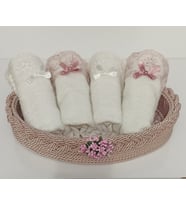 FNT Oval Havlulu Örgü sepet 30*50 cm 4 adet pamuklu fistolu fiyonklu havlu Hediyelik Bohçalık çeyizlik
