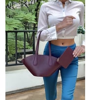 Kadın Modern Kesim Suni Deri Shopper Çanta El Ve Omuz Kullanımı İçin Mükemmel Uyum Mükemmel Uyum (Bordo)