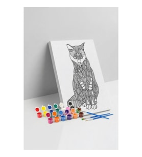 Kedi Desenli Mandala Tuval Boyama Seti 40x50 cm