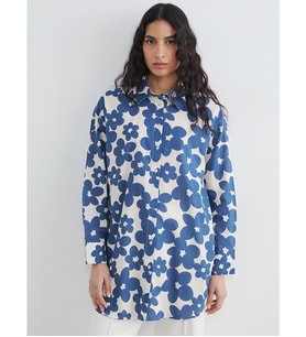 LCW Modest Mavi Desenli Oversize Kadın Gömlek Tunik