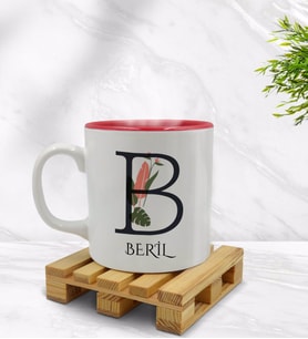BK Gift Kişiye Özel Baş Harfli İsimli İçi Kırmızı Renkli Kupa Bardak Model 10