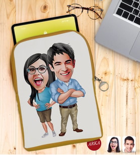 BK Gift Kişiye Özel Sevgililer Karikatürlü Taşınabilir Koruyucu Tablet Kılıfı & Organizer Çanta - Sarı-101