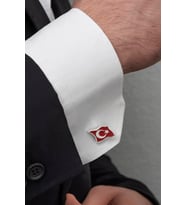 Ayyıldız Türk Bayrağı Mineli Gümüş Kol Düğmesi