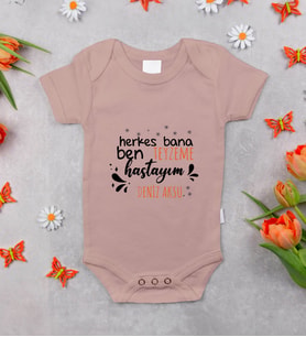 BK Kids Kişiye Özel Teyzeme Hastayım Tasarımlı Pembe %100 Pamuklu Kısa Kol Bebek Body Zıbın, Yeni Doğan Bebek Hediyesi