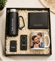 Kişiye Özel Premium Hediye Seti – İsimli Termos, Cüzdan, Çakmak, Anahtarlık ve Fotoğraflı Kupa Bardak, Anahtarlık Metal Çakmak Erkek Cüzdan