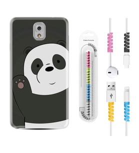 Samsung Note 3 4 5 8 9 20 Ultra 10 Lite Kılıf Kablo Koruma Spiral Silikon Hello Panda 1709