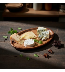 Akasya Ağacı Oval Sunum Tabağı (28x18 cm) Yükseltilmiş Kenarlı Doğal Ahşap Servis Tepsisi Kahve, Peynir ve Atıştırmalık Sunumları İçin