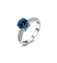 Safir Taşlı Diamond Yarımtur Tektaş Kadın Gümüş Yüzük (Mavi)