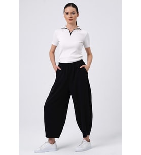 ALEXANDERGARDI BELİ LASTİKLİ BOL PAÇA PANTOLON (B22-14500) (Siyah)