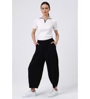 ALEXANDERGARDI BELİ LASTİKLİ BOL PAÇA PANTOLON (B22-14500) (Siyah)