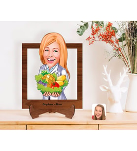 BK Gift Kişiye Özel Kadın Diyetisyen Karikatürlü Ahşap Standlı 3D Biblo-1 (Beyaz)