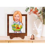 BK Gift Kişiye Özel Kadın Diyetisyen Karikatürlü Ahşap Standlı 3D Biblo-1 (Beyaz)