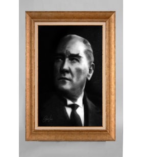 Altın Varaklı Paspartulu Çerçeveli Atatürk Tablo sd690
