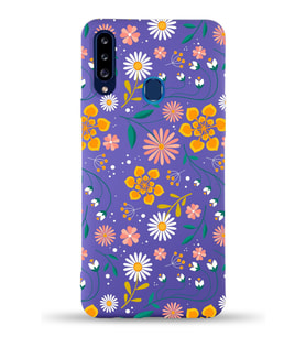 Samsung Galaxy A20s Uyumlu Lansman Kılıf Çiçek Tasarımlı İçi Kadife Kapak-Mor (Şeffaf)