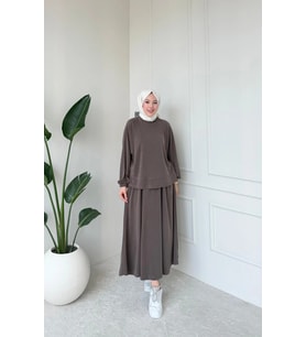 Lily Model İthal Pike Kumaş Bilek Büzgü Detaylı Kadın Takım