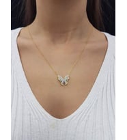 Çift Katlı Kelebek 18K Altın Kaplama Kolye (Karışık)