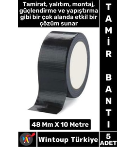 Uzun Ömürlü Su Nem Küfe Dayanıklı Çok Amaçlı SİYAH Montaj Onarım Tamir Bantı 48 Mm X 10 Metre 5 Adet