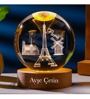 Kişiye Özel Işıklı Ahşap Kaideli Paris Temalı Cam Küre 8*6cm