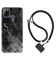 INFINIX Smart 4 5 6 Zero 8 S5 Pro Kılıf Boyun Askılı Silikon Kara Mermer 1375