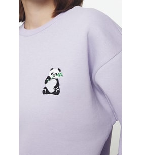 Bisiklet Yaka Standart Kol Animal Nakışlı Normal Kalıp Kalın İçi Polarlı Örme Sweatshirt