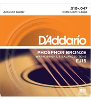 D'Addario EJ15 Phosphor Bronze Serisi Akustik Gitar Tel Seti (Extra Light - 10-47 - Phosphor Bronze)