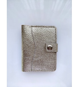 Deri 6 Bölmeli Parlak Gold Baskı Minimalist Krem Kartlık & Cüzdan DRC74