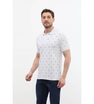 Erkek Polo Yaka Yaprak Desenli %100 Pamuk Tişört (Beyaz)