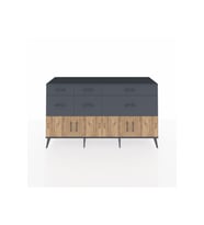 Kronos Konsol Tek Raflı 6 Çekmeceli 4 Kapaklı 176x59x99 Antrasit-Çam/Antrasit
