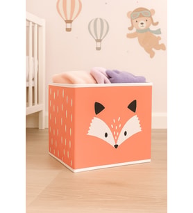 Tilki Baskılı Kiremit Renk Kapaksız Kutu 30x30x30 Cm (Standart)