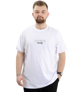 Mode XL Battal Beden Erkek Tişört Bisiklet Yaka Baskılı OUT SIDE U24041 Beyaz