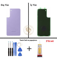 Samsung Galaxy S22 Plus Mor Renk Arka Kapak + Tamir Seti + B7000 Yapıştırıcı Arka Cam Batarya Kapağı Pil Kapağı Lazer Kesim Back Cover Galaxy S22 Plus Uyumlu