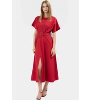 A line Midi Elbise Yarasa Kol Polyester Kumaş Günlük Tarz Kullanım İçin (Kırmızı)
