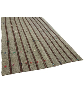 Gri Kilim Bordo Tonlu Çizgili El Dokuma Salon Kilimi Etnik Tasarım Yatak Odası Keçi Kılı