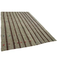 Gri Kilim Bordo Tonlu Çizgili El Dokuma Salon Kilimi Etnik Tasarım Yatak Odası Keçi Kılı