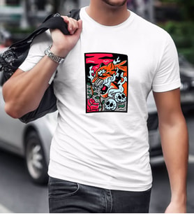 BK Gift Kaplan Tasarımlı Beyaz T-Shirt-3